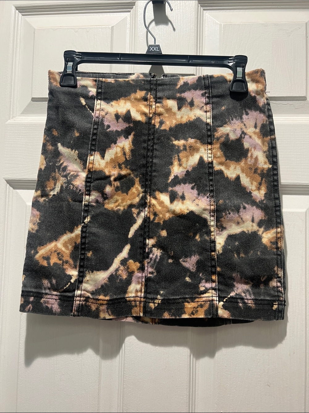 Free People Tie-Dye Panel Mini Skirt in Black, Brown & Cream.